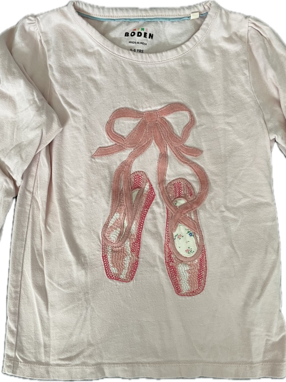 Mini Boden Light Pink Girls Ballet Tee with Embroidered Slipper